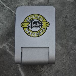 Justin Boots Silver Metal Alarm Clock with Yellow Logo